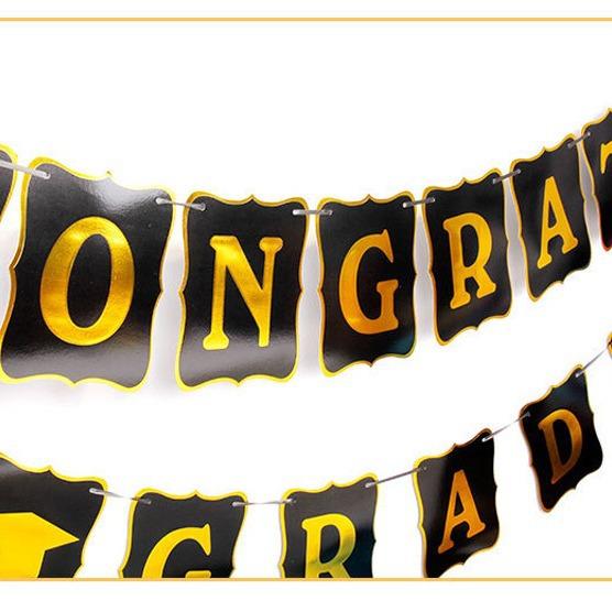 Congrats Grad Paper Flag Graduation Season School Reunion Party Decoration Bronzing Banner