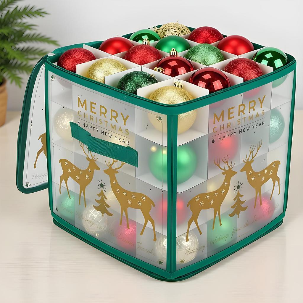 Christmas Ornament Storage Box 64-Grid Seasonal Decorative Ball Organizer Christmas Ornament Keeper with Dividers for Home