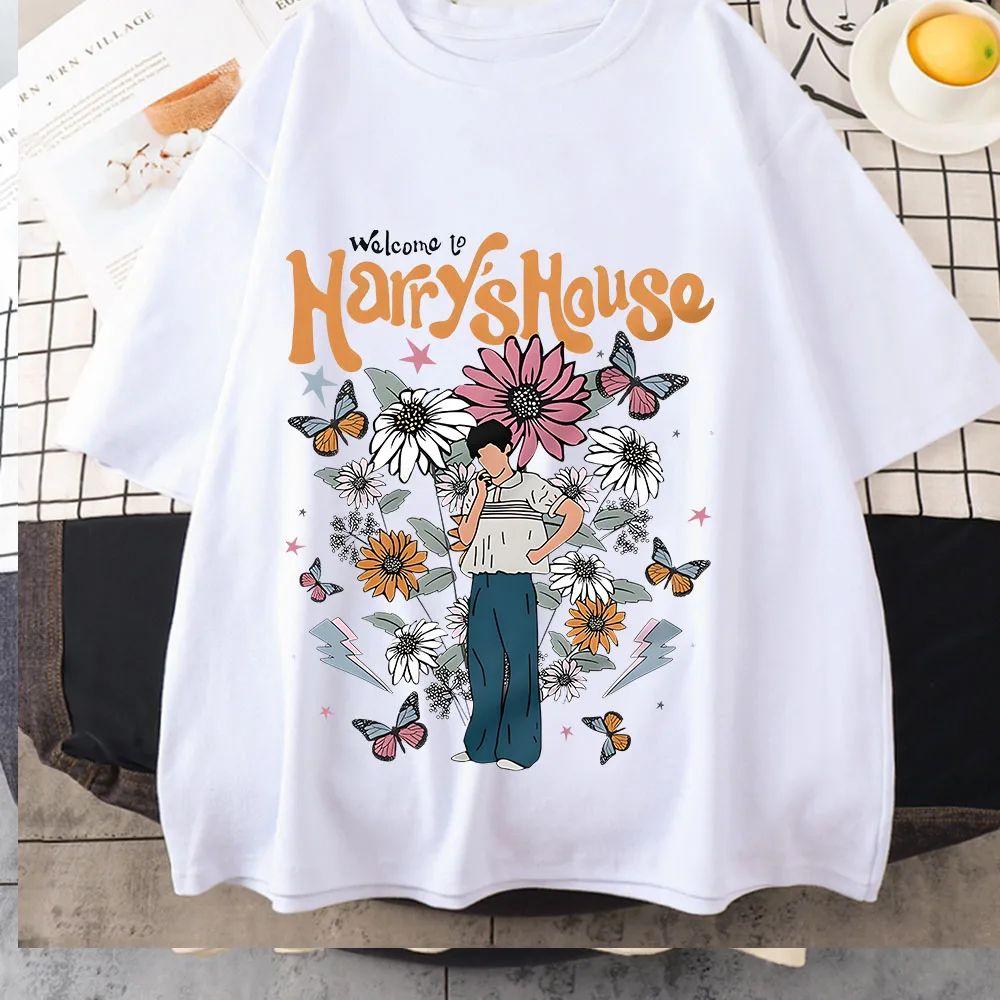 Harry's House Retro Bloemig Harry Styles Grafisch T-shirt Unisex Casual Katoenen Tops