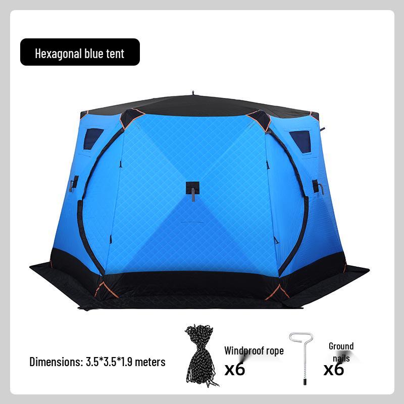 Hexagonal Warm Winter Ice Fishing Tent with Enhanced Windproof Cotton Insulation