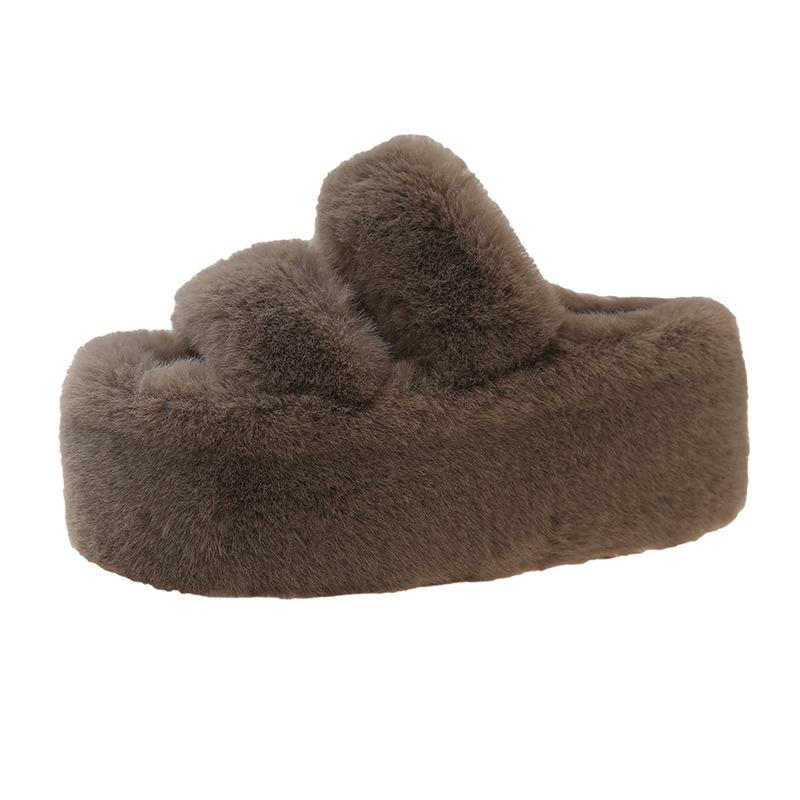 Foreign trade large size thick bottom 9cm fluffy slippers women's 2025 autumn and winter new Korean version versatile plush slippers women