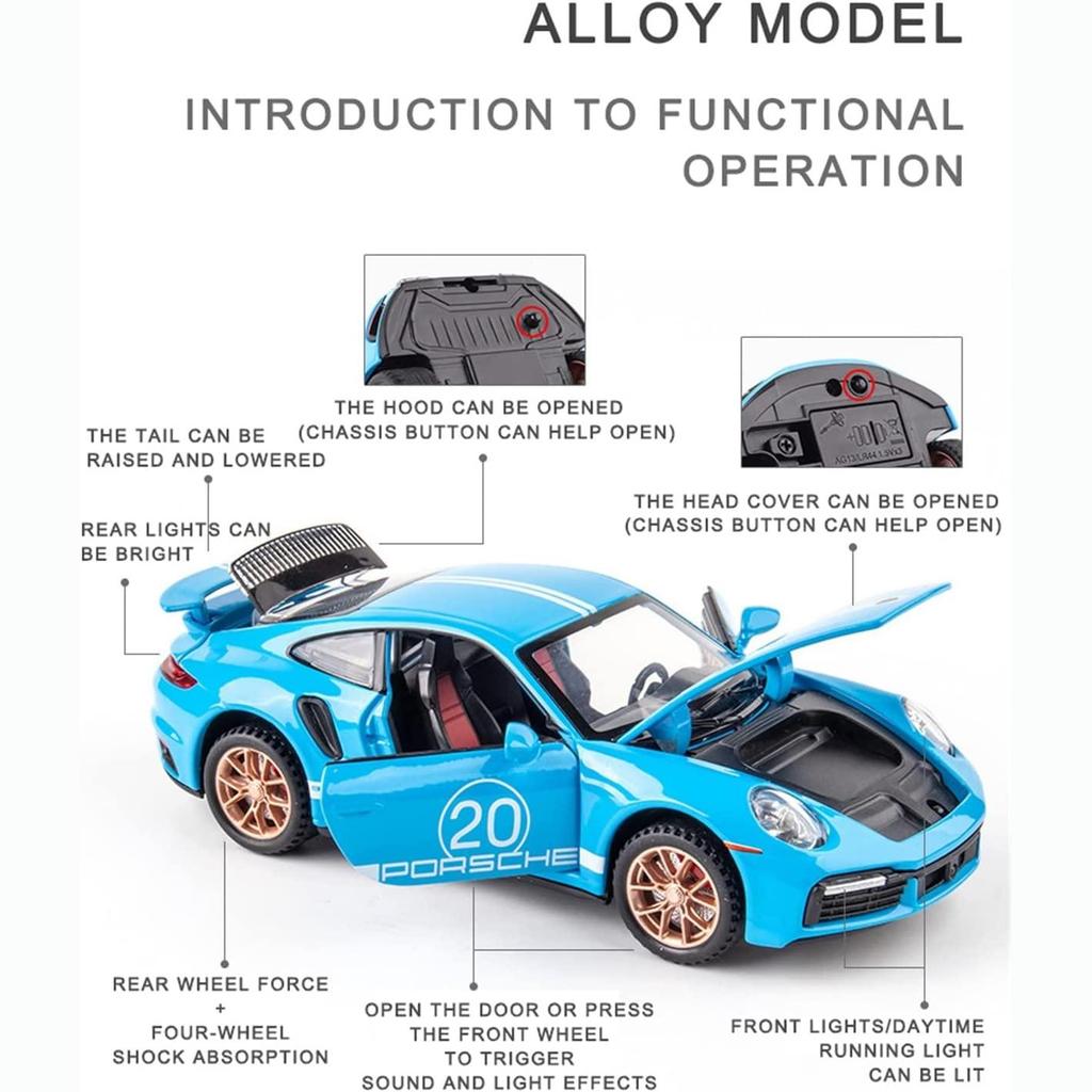 1:24 Scale 911 Turbos Metal Sports Car Alloy Model Car Diecast & Toy Car Simulation Sound and Light Collection Children's Gift
