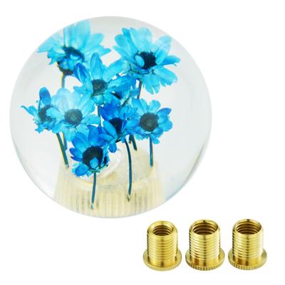 Manopla de Câmbio Arenbel Formato de Bola de Cristal com Flores Redonda para Alavanca de Câmbio de Carro Compatível com a Maioria dos Veículos Azul
