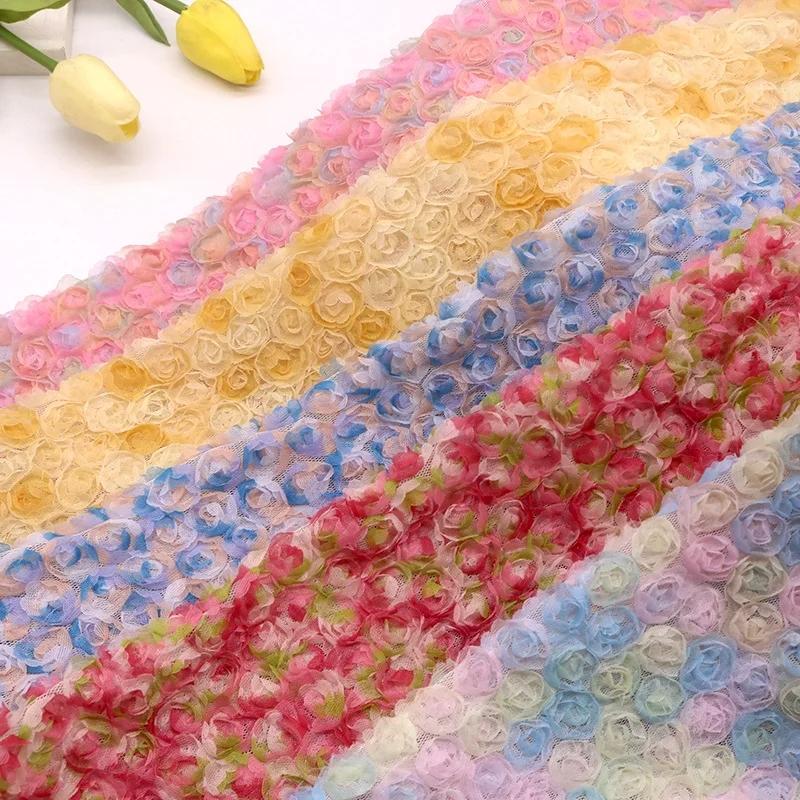 3D Rosen Blumen Tüll Mesh Stoff Exquisite Stretch Spitze Rosen Stickerei Stoff DIY Nähen Schleife Hochzeitsfeier Kleid Dekor Handwerk