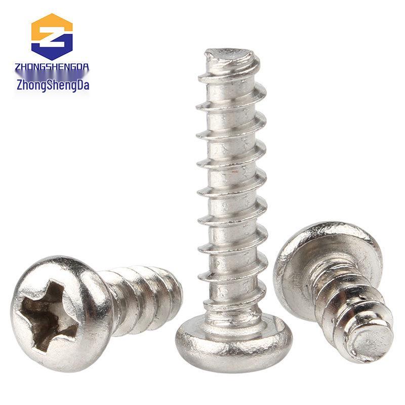 Nickel Plated Round Head Self-Tapping Screws, Pan Head Flat Tail, Sizes M1.7 to M5