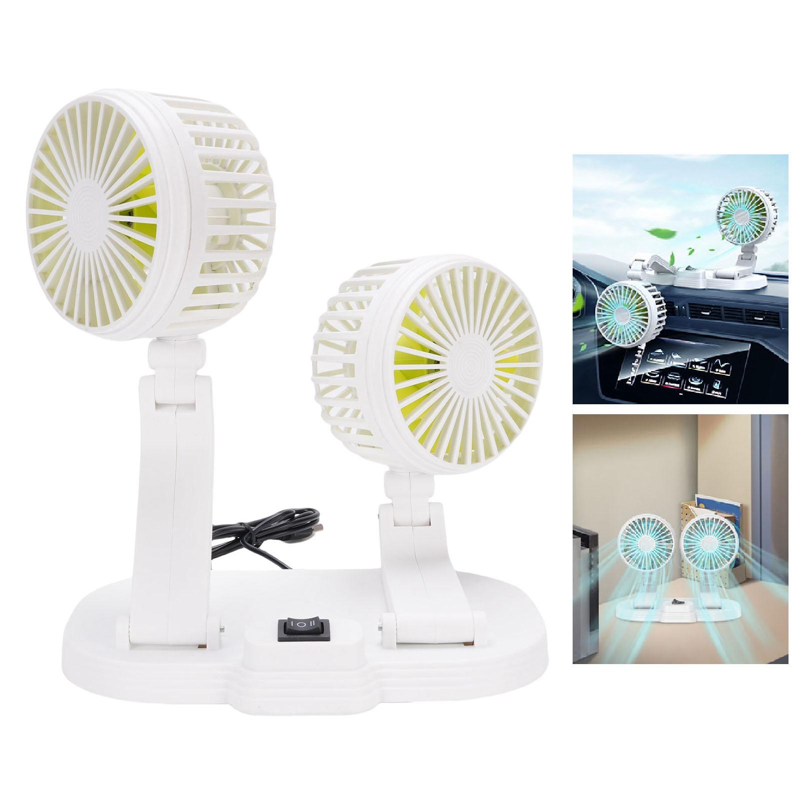 

5V USB Car Cooling Fan 2 Speed Wind Quiet 360 Deg Rotatable Portable Dual Head Desk Fan for SUV RV Truck