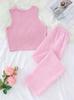 Girls Pajama Set, Sleeveless Cat Print Tank Top & Plaid Pants, Soft Ribbed Loungewear Sleepwear for Kids 8-12 Years