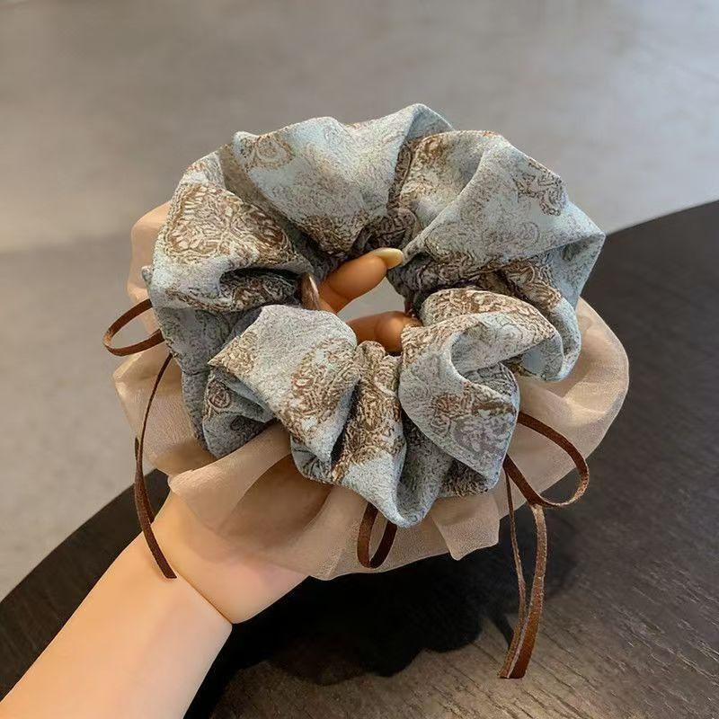 Elegant Top Grade Print Chiffon Large Intestine Scrunchie For Women Lady Hair Tie Hair Band Hair Ring Fashion Hair Accessories
