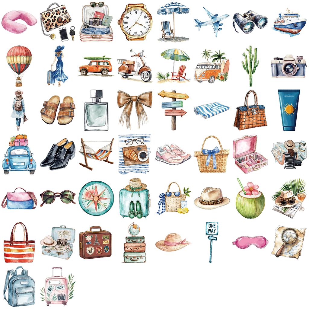 50Pcs Travel Vacation Holiday Stickers Diy Kids Gift Waterproof Decal For Laptops Phones Scrapbooks Luggages Bottles Decorative
