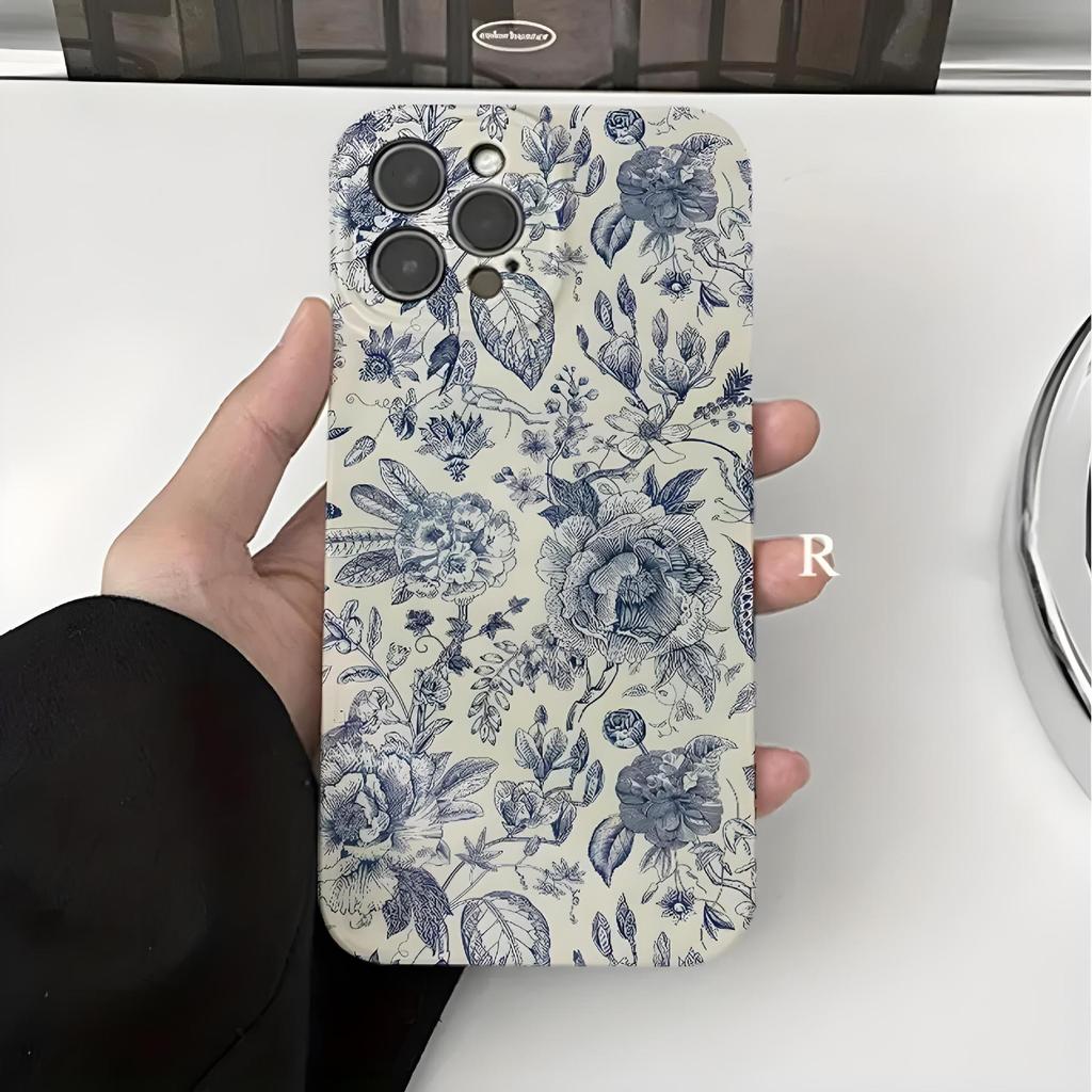 Retro National Style Flower Illustration Iphone16 Mobile Phone Case 17promax Fine Hole Film Case 14 Anti-drop Protective Case