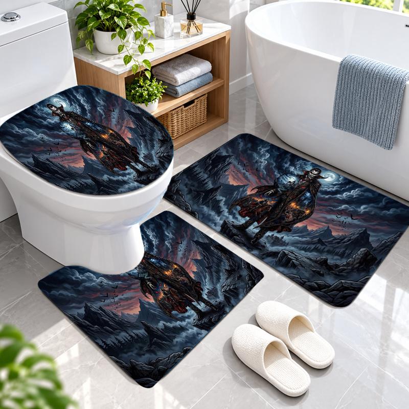 3Pcs Flannel Toilet Mat Set Dracula Bathroom Rug Bath Carpet Non Slip Home Decor