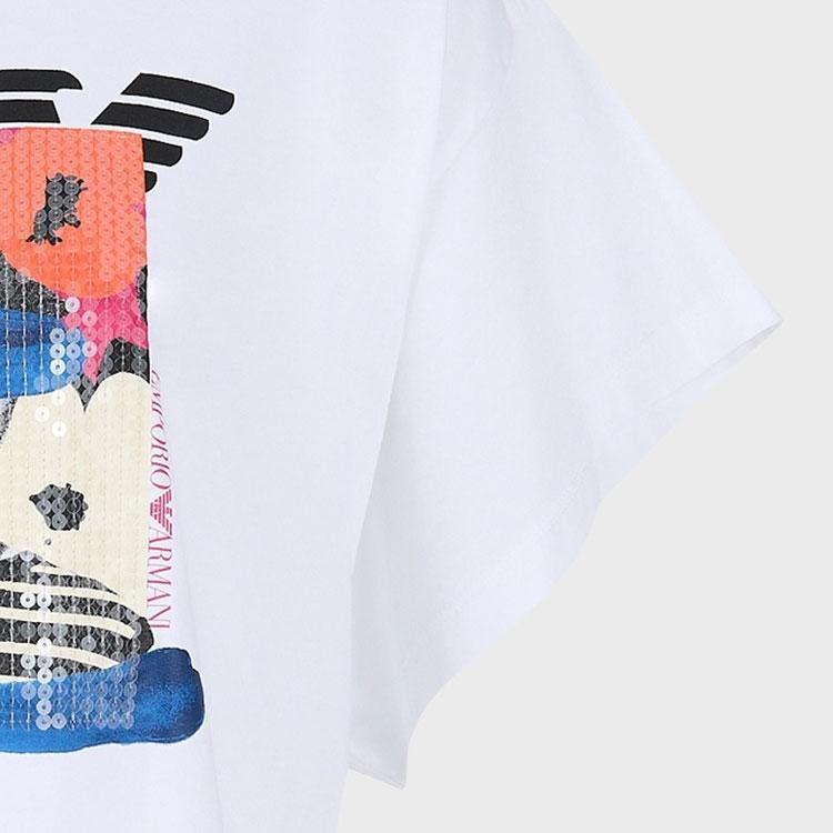 Emporio Armani SS23 Sequin Decorated Printed Round Neck Pullover Short Sleeve T-Shirt Women Tops White 6R2T7J-2J53Z-0100
