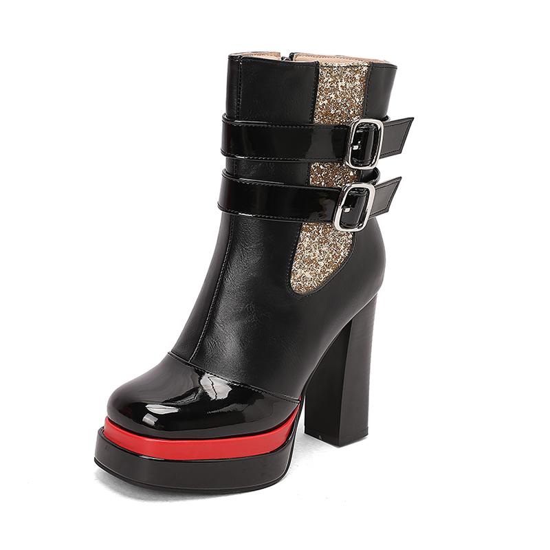 Женские короткие ботильоны на высоком каблуке, сексуальные, в европейском и американском стиле, водонепроницаемые, на платформе и толстом каблуке, большого размера, в римском стиле 35 чёрный