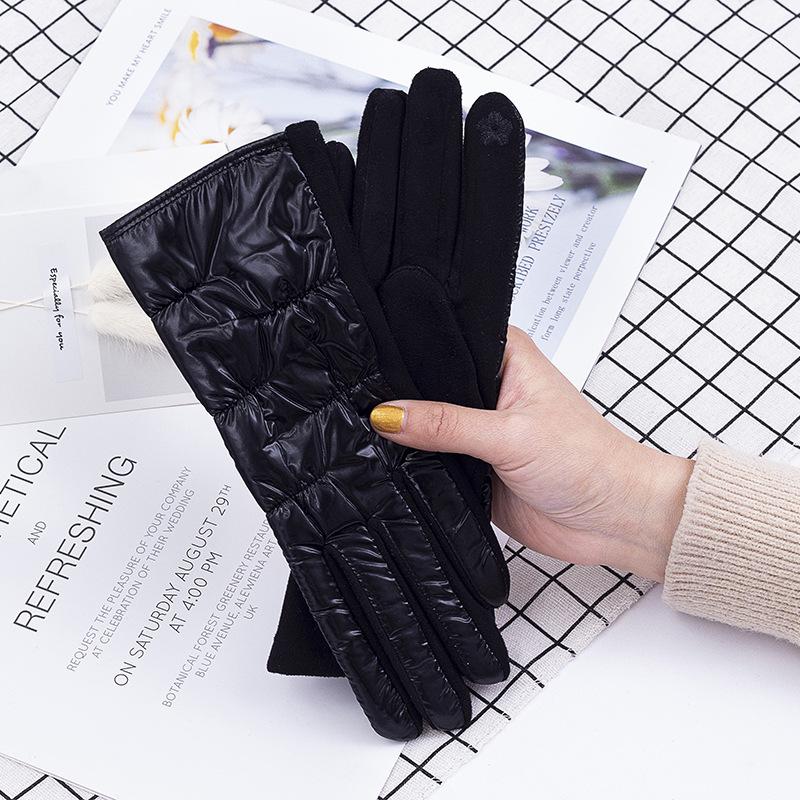 

Женские перчатки Пух Хлопок Сохраняют тепло Зимние Женские Водонепроницаемые Термальные Флисовая подкладка Сенсорный экран Нескользящие Для езды на мотоцикле One size