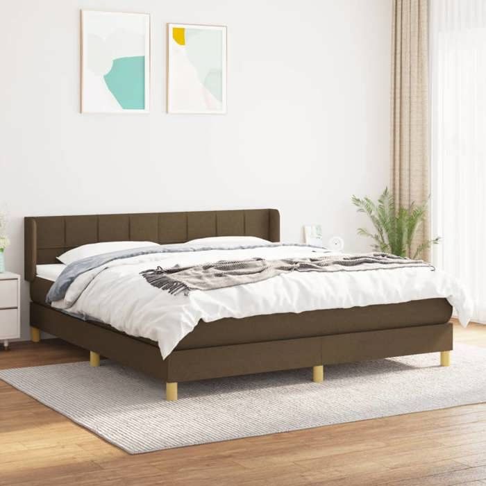 3130284 vidaXL Lit à sommier tapissier avec matelas Marron foncé 160x200 cm