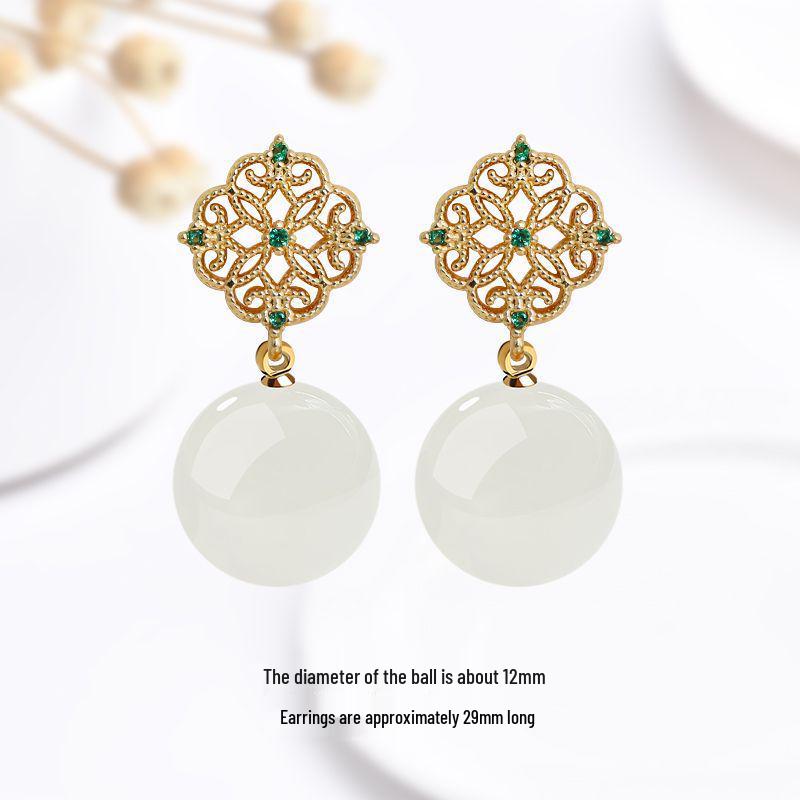 Ice Type Hetian Jade Gold Stud Earrings - Vintage Niche Design for Women, 2025