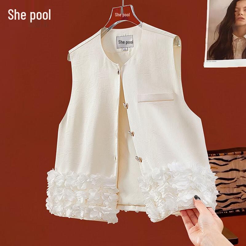 

Женский sleeveless жилет с 3D цветочным подолом и круглым вырезом L