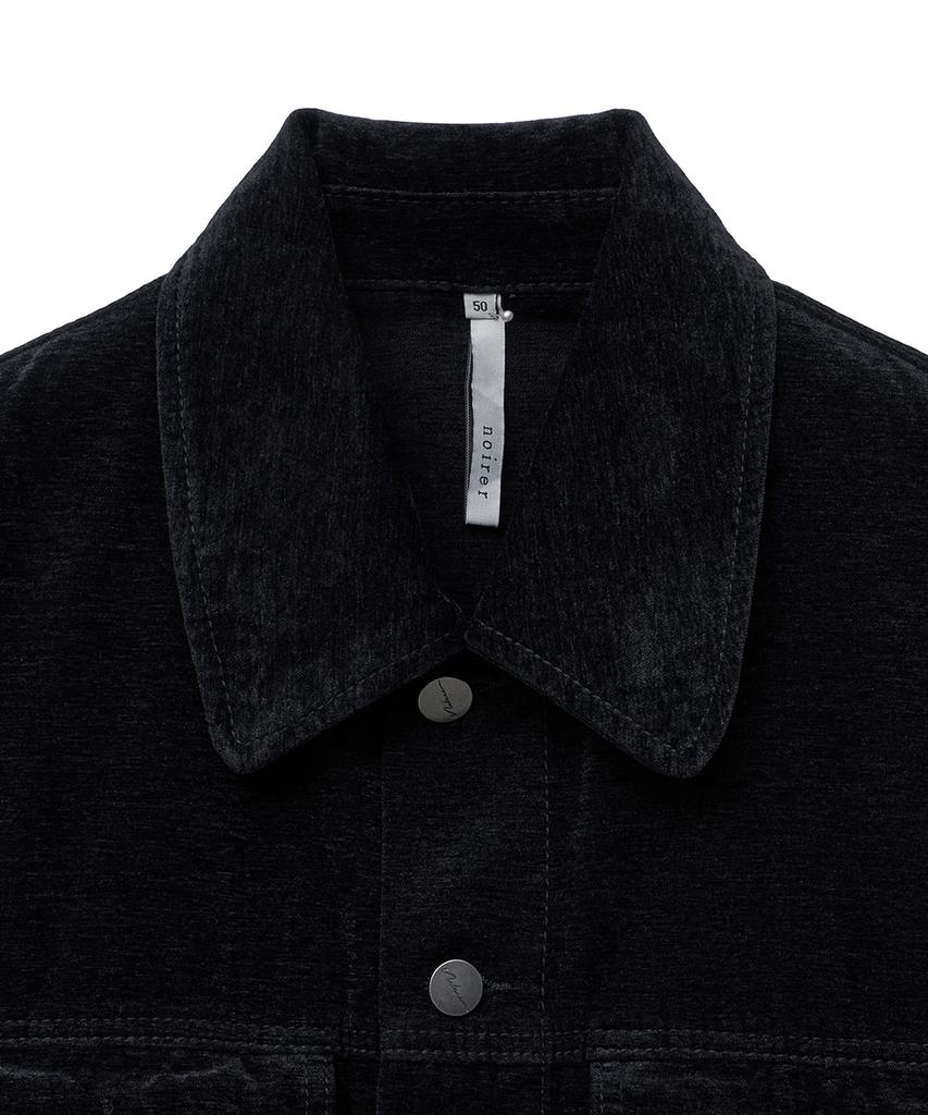 Noirer Velvet Texture Denim Trucker Jacket (Black)
