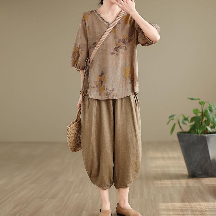 2PC Summer Suit Women Big Yards T-shirt Pants Two-piece Comfortable Short-sleeved Top and Longs Pants Loose Casual Suit