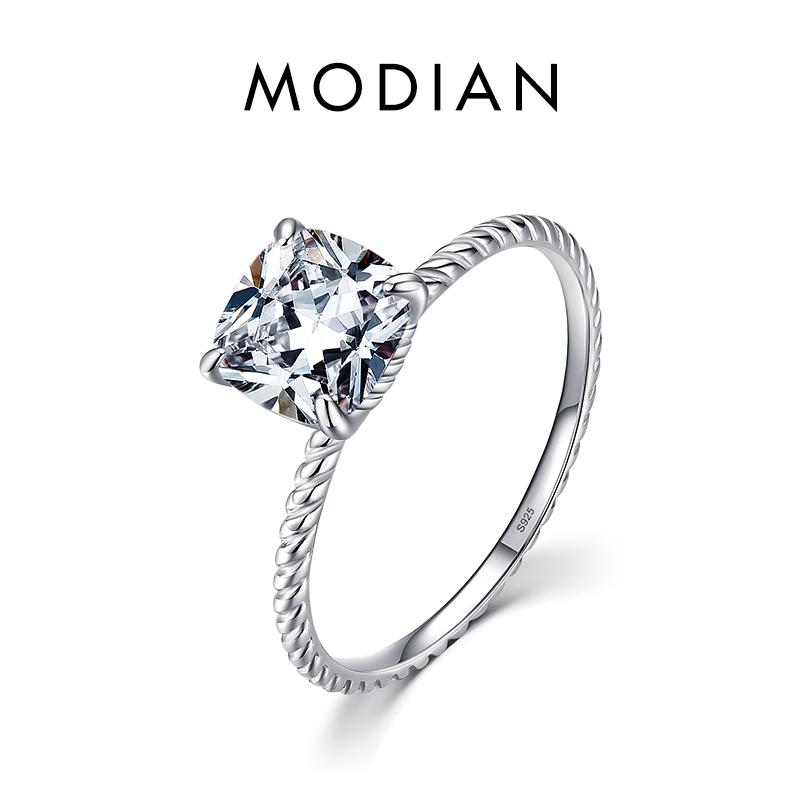 MODIAN Inele de nuntă din argint 925, de lux, pătrată, tăiată cu pernă, CZ, inele pentru femei, bijuterii de logodnă