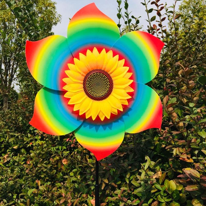 Colorful Sunflower Wind Spinner Stake Sunflower Windmill Pinwheel For Lawn Camping Picnic Decor Home Garden Yard Decoration