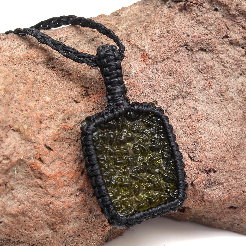 Moldawite Macrame Thread Gemstone Handmade Jewelry 20-36''Ad Pendant Unisex