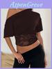Tshirt For Women Lace Spliced Off Shoulder Short Sleeve With Slim Fit For Party And Casual Wear