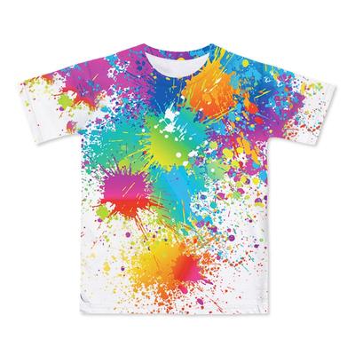 Roupa Infantil de Verão com Estampa Digital 3D, Pigmento Colorido, Solta, Casual, Moda, Camiseta de Manga Curta