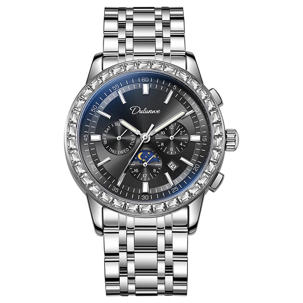 

Dulunwe Мужские Модные Часы с Драгоценными Камнями, Автоматические Механические, Фаза Луны, Роскошные Наручные Часы, Люминесцентная Индикация Недели и Календаря чёрный