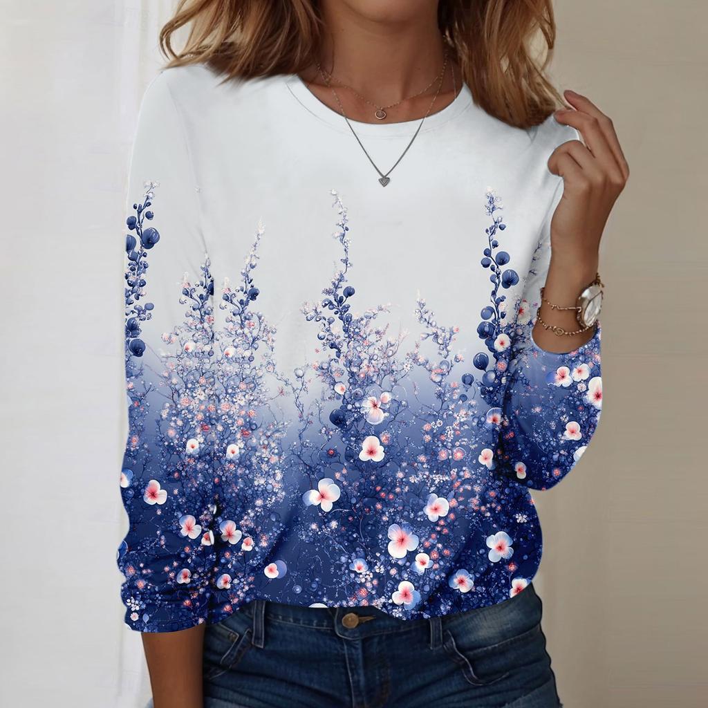 Long Sleeve Shirts For Women Cute Print Graphic Tees Blouses Casual Plus Size Basic Tops Pullover