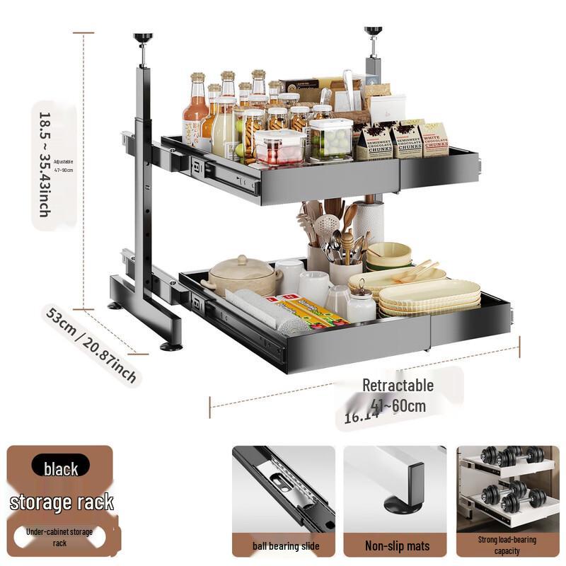 Adjustable 2-Tier Kitchen Cabinet Pull-Out Organizer