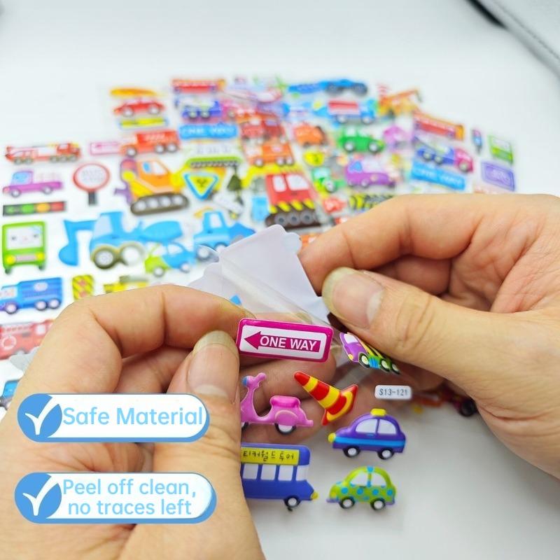 Children Cartoon Vehicle Stickers Engineering Car Traffic Police Fire Truck Stationery Sticker DIY Bubble Stickers for Kids