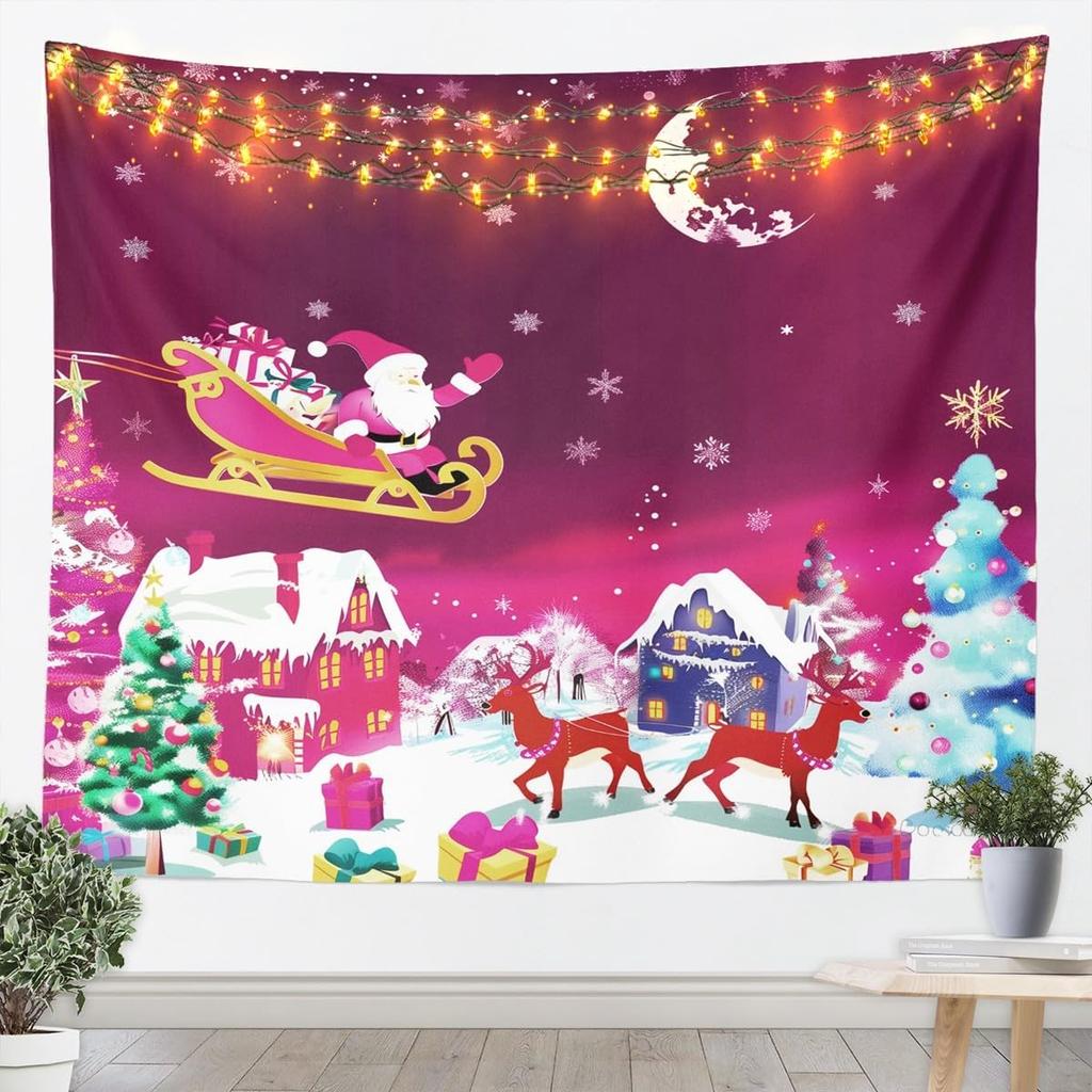 Weihnachtswandteppich Weihnachtsmann Schneeflocke Neujahrs-Hintergrund Wandbehang Dekoration Kamin Strümpfe Geschenke Hängendes Tuch