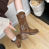 Stiefel Herbst dicker Absatz eckige Spitze Western-Cowboystiefel neue mittelhohe Stiefel mattes Leder Kurzstiefel modisch und vielseitig