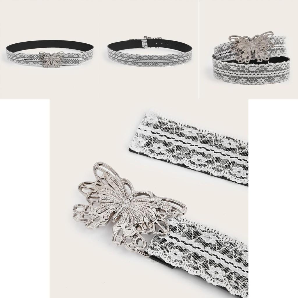 Womens Belt With Butterfly Buckle And Lace Decor For Casual Fashion