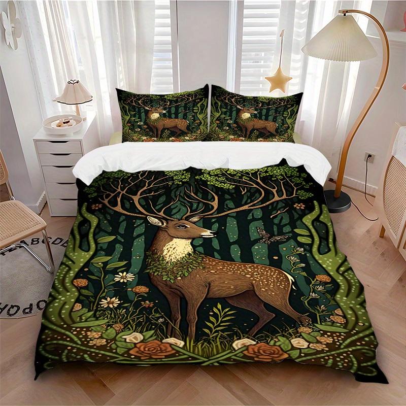 

3pcs Animal-themed Forest Deer Soft and Comfortable Breathability, Bedding Set, Machine Washable, Suitable for All Seasons182 135x200cm