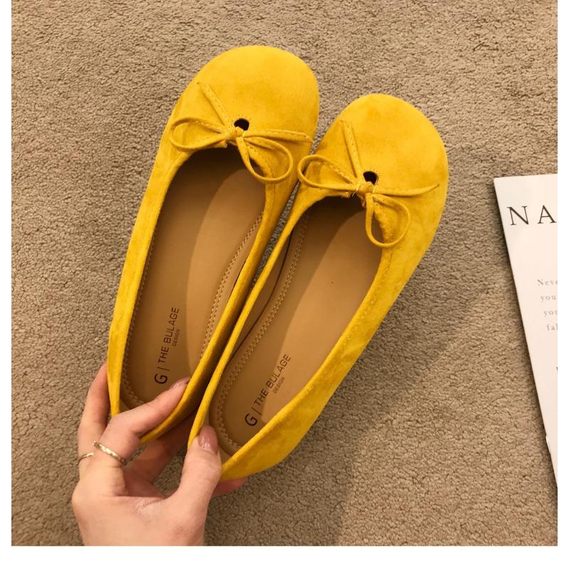 Single Shoes Women's New Flat Bottom Suede Round Head Shallow Mouth Versatile Lazy One-pedal Ballet