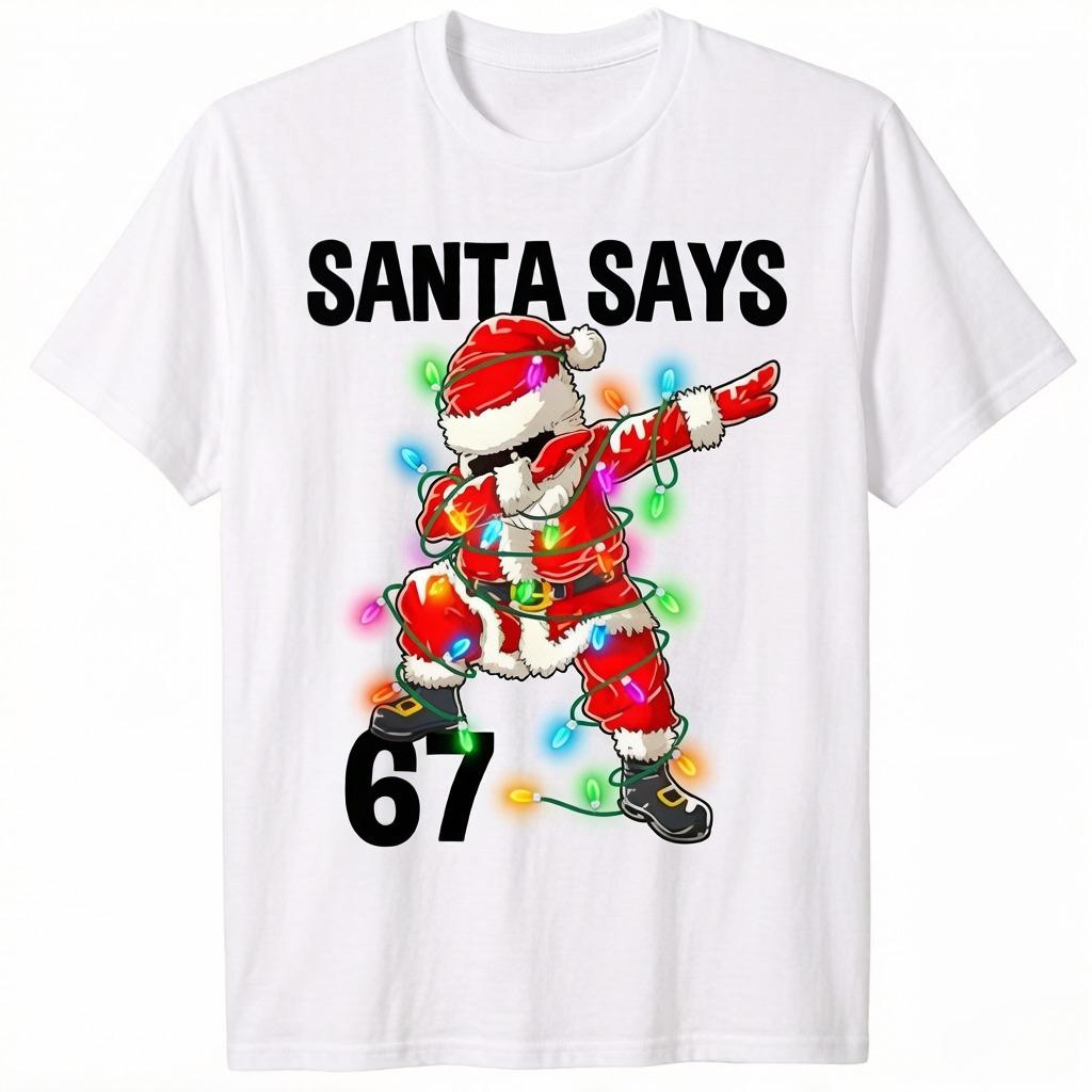 Dabbing Christmas Santa Says 67 Six Seven Meme Funny Merry Christmas TShirt Y2k Humor Xmas Costume Family Tees Holiday Clothes 2XL