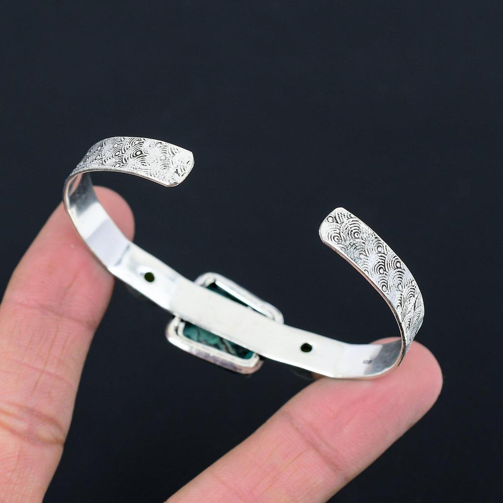 Womens Day Sale Malachite Stone Peridot Sterling Silver Trendy Bangle Jewelry