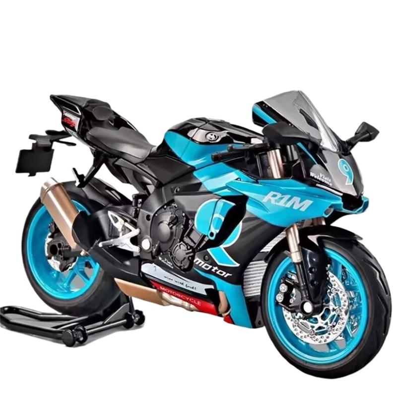 

1/9 Yamaha YZF-R1M Alloy Sports Motorcycle Diecasts Metal Street Racing Motorcycle Model High Simulation Sound and Light Kids Toys Gift циан