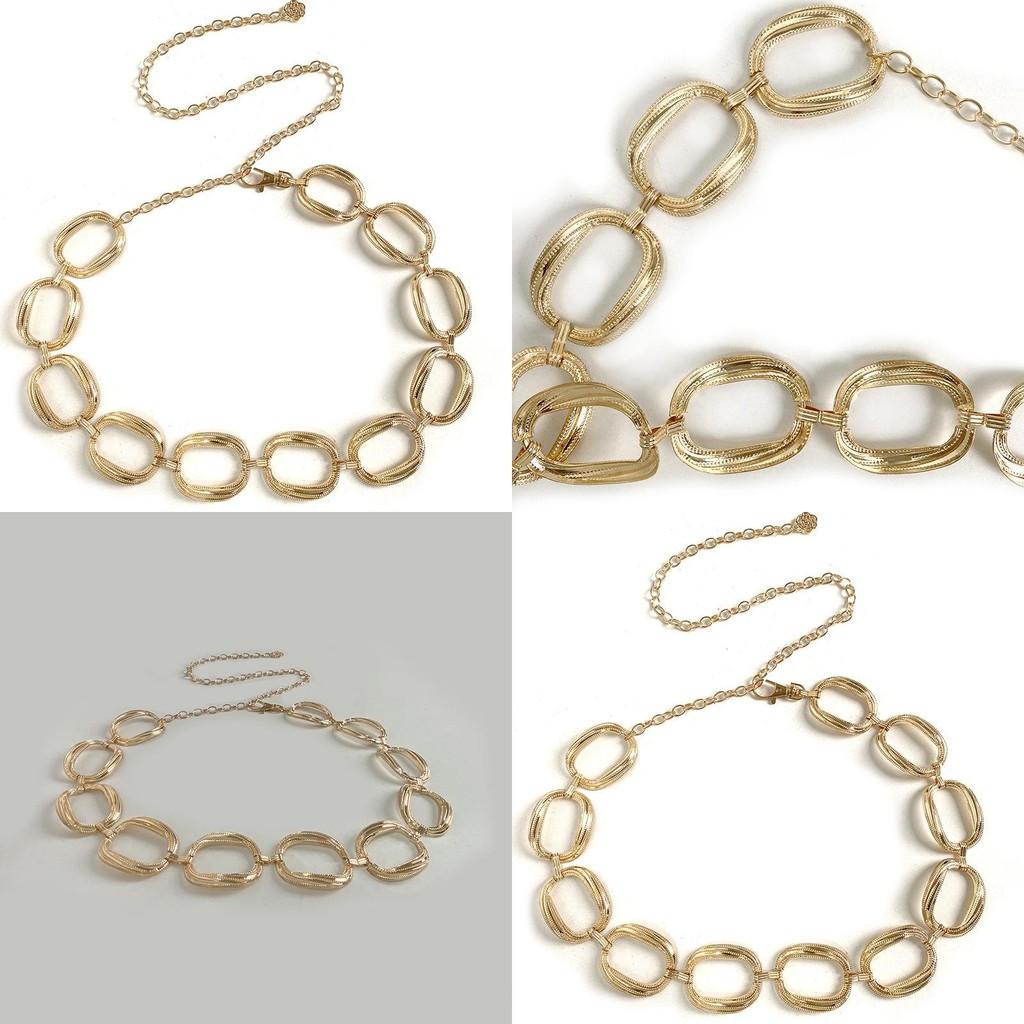Women Metal Geometric Waist Chain With Engraved Circle Design For Summer Fashion Accessory