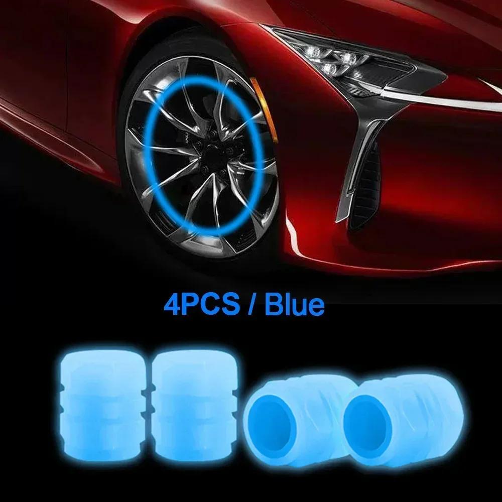 4Pcs Glow-in-the-Dark Tire Valve Caps Fluorescent Light Cover for Motorcycle Bicycle Car Truck Accessories