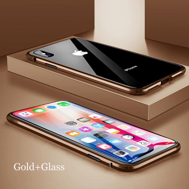 Magnetische Metall Doppelseitige Gehärtetes Glas Hülle 360 Grad Schutz Für iPhone 15 14 13 12 11 Pro MAX XR XS 8 7 Plus SE
