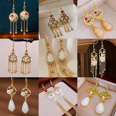 Guofeng Srebrna Igła Cyrkonowe Kolczyki z Frędzlami Retro Lekki Luksus High-end Kolczyki Sztyfty Nisza Wszechstronne Kolczyki