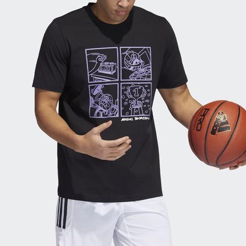 adidas Cartoon Print Basketball Pullover Short-Sleeve T-Shirt for Men, Black
