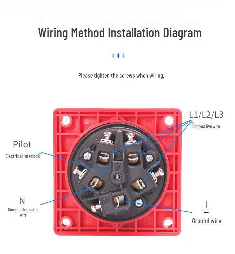 63A/125A Waterproof Aviation Plug Socket: 3-Pin, 4-Wire, 5-Hole, 3-Phase Connector