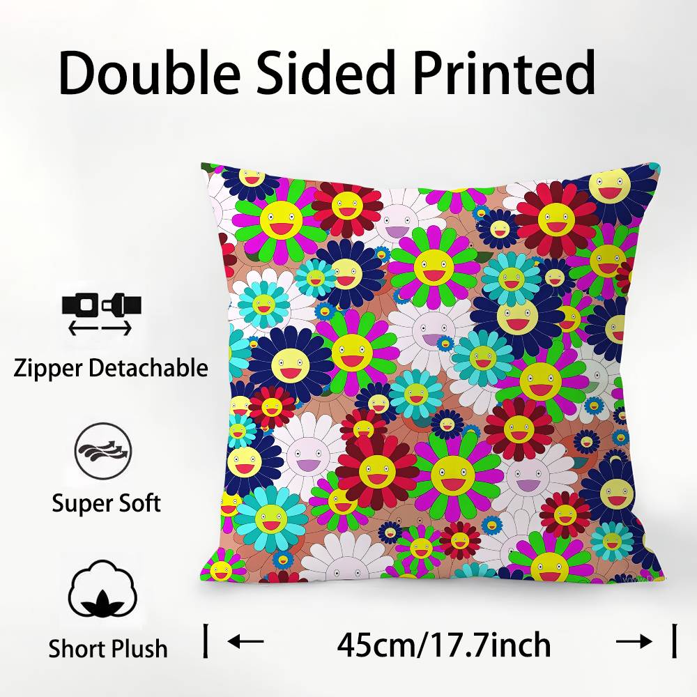T-T-Takashis-M-M-Murakamies Art Pillow Case Square Double‑Sided Print Cushion Case For Sofa Home Bedchamber Decor Gift
