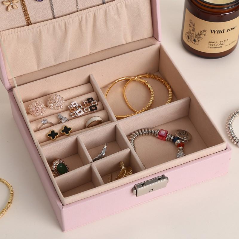 Multi-Layer Large Capacity Jewelry Organizer Box With Lock PU Leather Storage Earrings Bracelets Necklaces