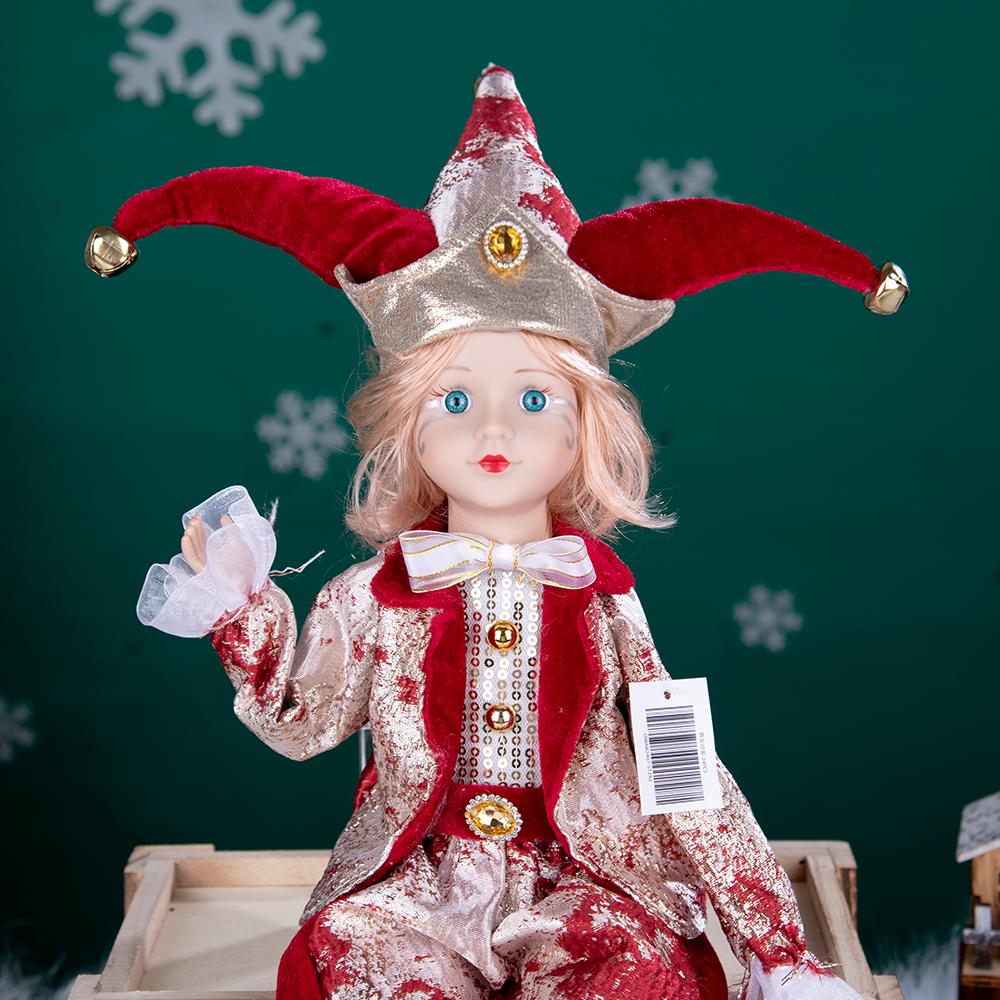 Red-Gold Retro Jester Sitting Christmas Doll