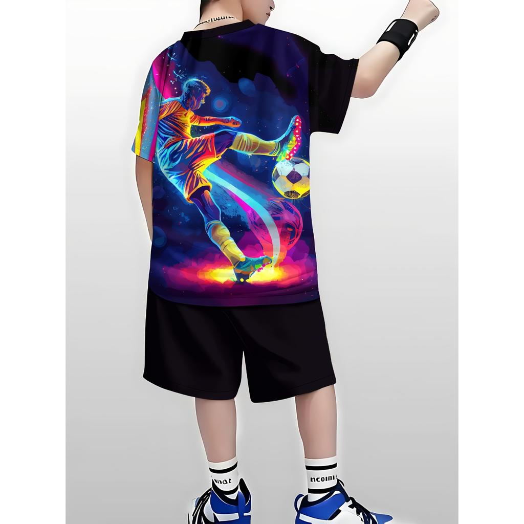 Boys' Fashionable 3D Printed Casual Pullover, Short Sleeved Shorts Shorts Set, Boys' Outdoor T-shirt and Shorts Set Outdoor